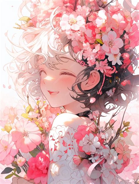 Premium Ai Image Anime Girl With Flowers In Her Hair And A Pink Dress Generative Ai