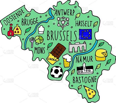 彩色手绘涂鸦荷兰地图。荷兰城市的名字，字母和卡通地标，旅游景点cliparts。旅行，旅行漫画信息海