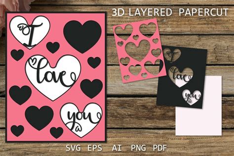 Layered Valentines Day card SVG, 3D I Love You card