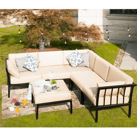Patio Festival 6 Piece Metal Outdoor Sectional Set With Beige Cushions