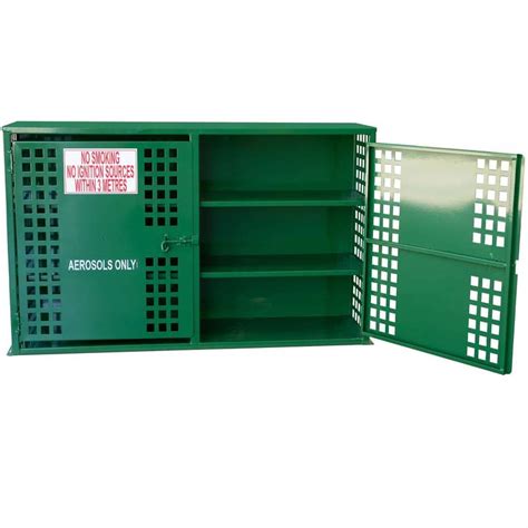 Our robust aerosol storage cabinets feature heavy duty construction with solid roof and floor with perforated metal walls to aid in natural ventilation. Aerosol Storage Cabinet - Large - iQSafety