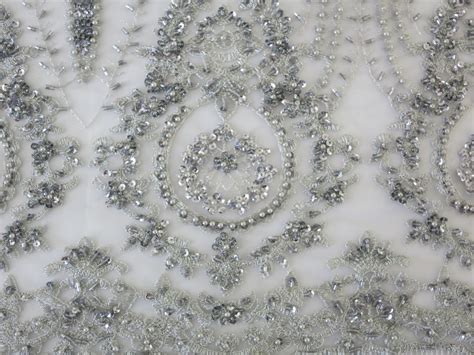 Silver Embroidered Beaded Sequin Mesh Fabric By Fabric Universe