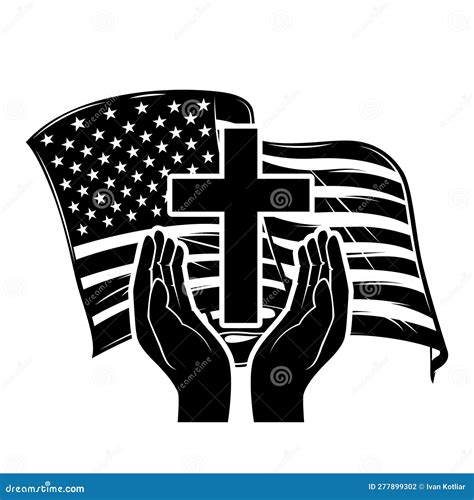 Prayer Hands On American Flag Background Vector Stock Illustration