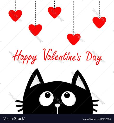 Happy Valentines Day Black Cat Looking Up To Vector Image