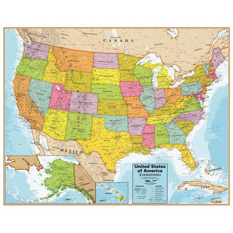 United States Map Wall Chart With Interactive App Popar Round World