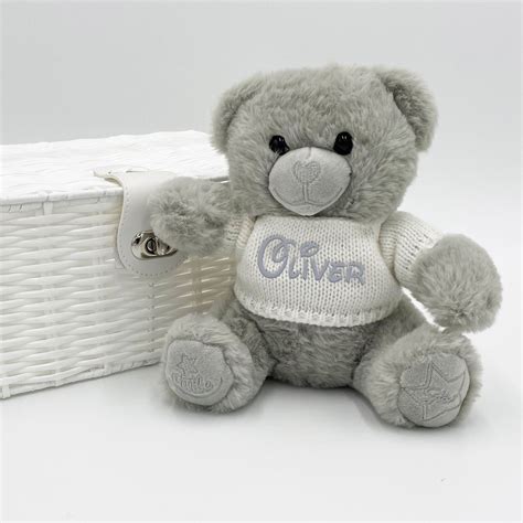 Personalised Unisex Baby Grey Teddy Bear With Sweater Embroidered New