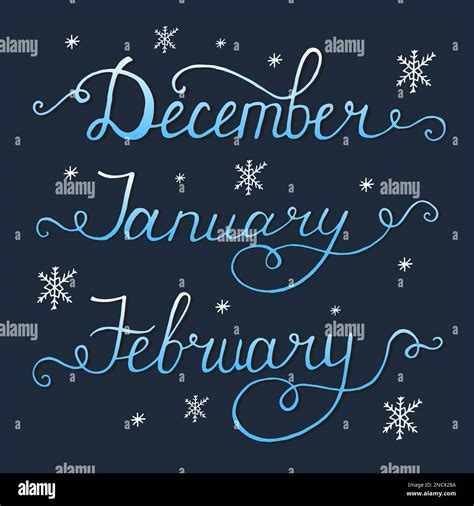3 Winter Month Of Year December January February Lettering Stock