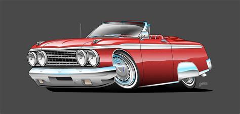 Classic Sixties American Convertible Muscle Car Cartoon Drawing By Jeff