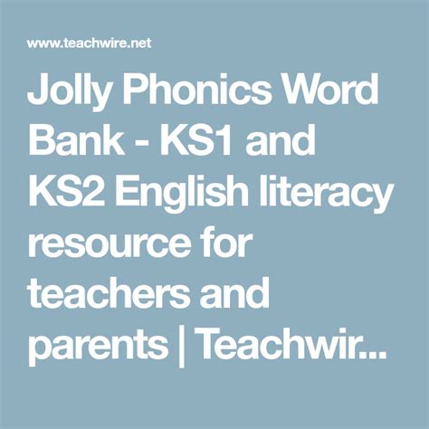 Jolly Phonics Word Bank Ks1 And Ks2 English Literacy Resource For