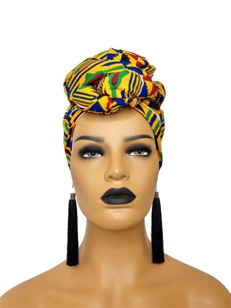 African Head Wraps For Women In Kente Print Fabric Ankara Etsy