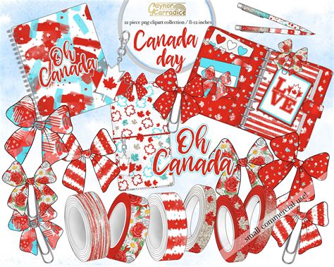 1st Of July Planner Clipart 21 Piece Canada Day Watercolor Clip Art