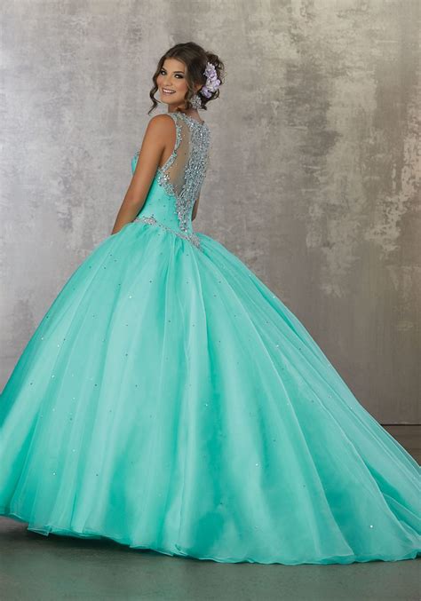 Jeweled Beading On An Organza Ball Gown Teal Quinceanera Dresses