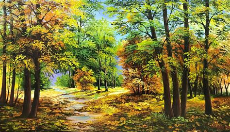 Nature Oil Painting Original Fall Painting Forest Road Canvas Etsy Uk