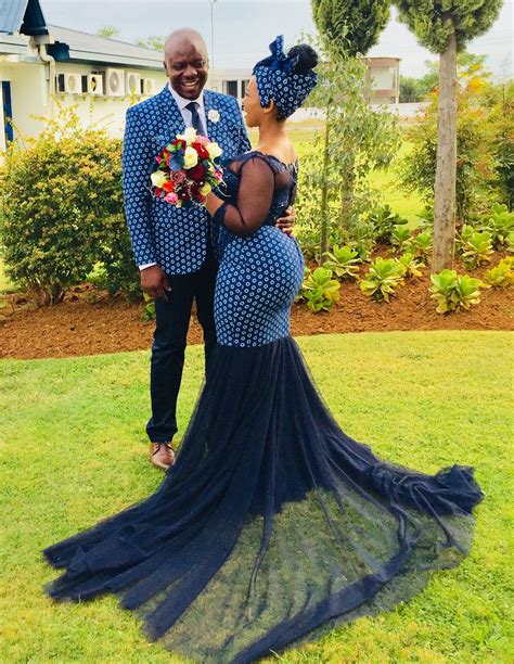 African Shweshwe Wedding Dress With Mesh And Embroidered Lace Wedding