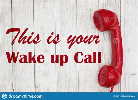 Wake Up Call Text With Retro Red Phone Handset Stock Photo Image Of
