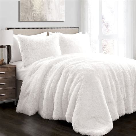 Lush Decor Emma Faux Fur Comforter White 3pc Set King