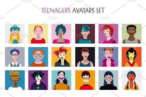 Flat Avatar Collection Cool People Pre Designed Illustrator Graphics