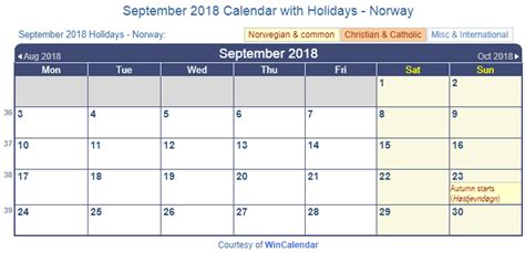 Print Friendly September 2018 Norway Calendar For Printing