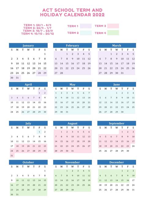 2022 Calendar With School Holidays