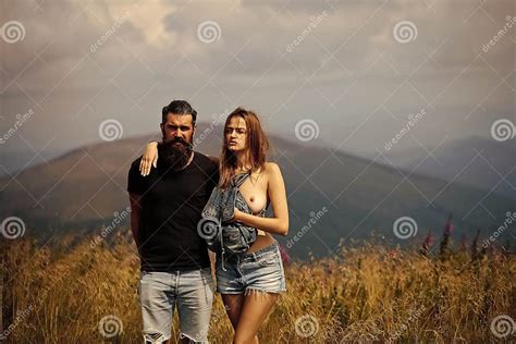 Romantic Couple On Mountain Top Stock Photo Image Of Summer Young