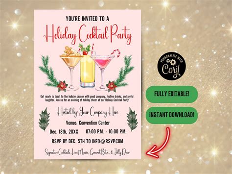 Editable Christmas Party Invitation Holiday Cocktail Party Etsy