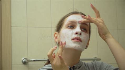 Beautiful Girl Smears A Mask On Her Face Stock Video Video Of