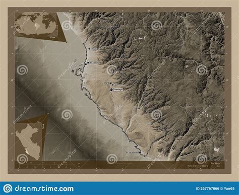 Ica Peru Sepia Labelled Points Of Cities Stock Illustration