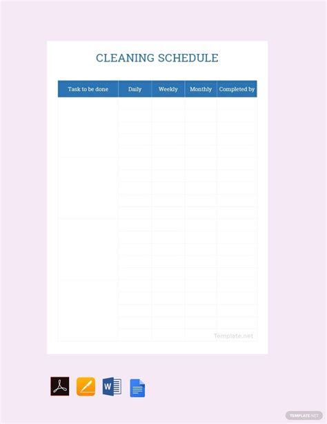 Sample Cleaning Schedule Template In Pdf Pages Word Google Docs