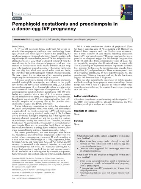 Pdf Pemphigoid Gestationis And Preeclampsia In A Donor Egg Ivf Pregnancy