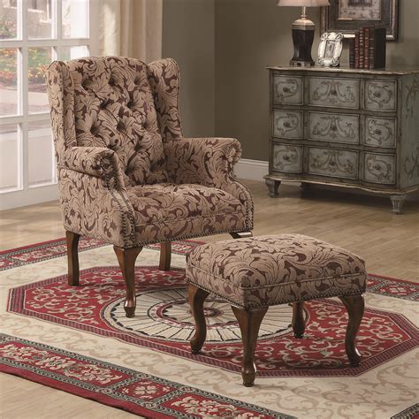 Total depth from ottoman to wall approx. Coaster Accent Seating 3932B Traditional Tufted Wing Back ...