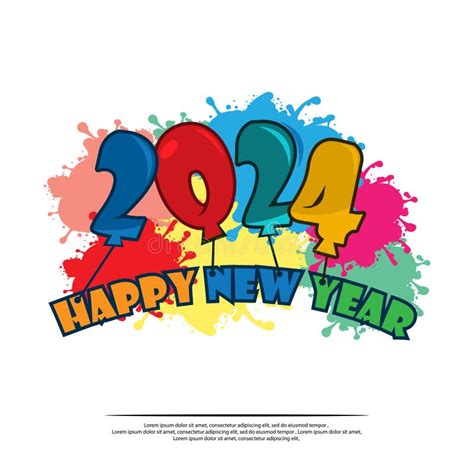 Happy 2024 New Year Card With Balloon Stock Vector Illustration Of