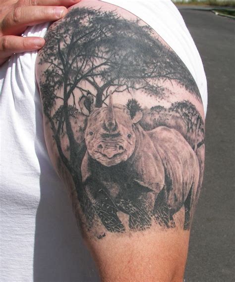 Rhino Tattoo Coverup African Wildlife And Landscape Rhino Tattoo