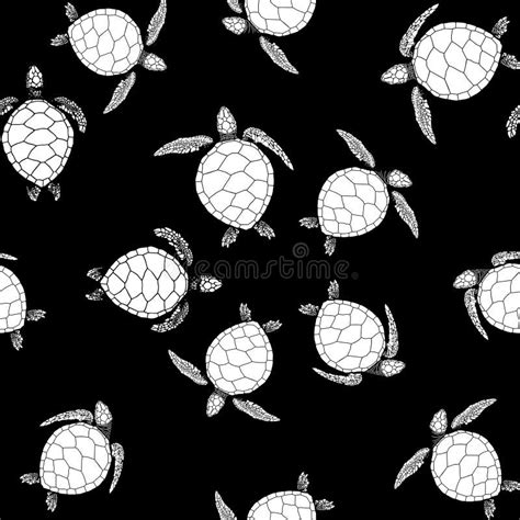 Black Turtles On The White Background Seamless Pattern Stock Vector