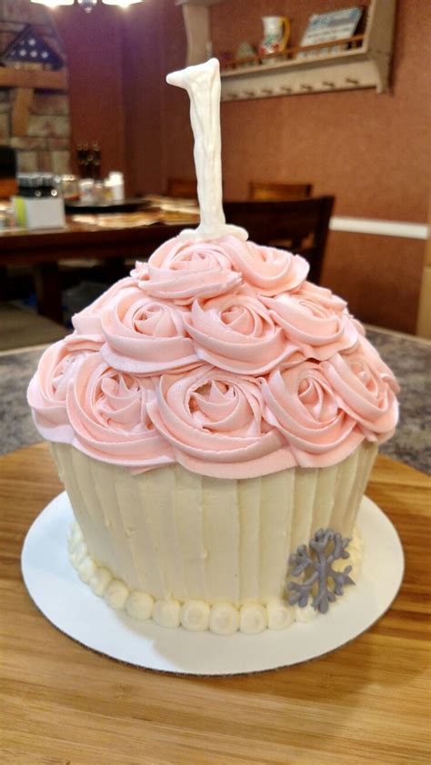 Giant Pink Cupcake With Snowflake For Babys First Birthday Smash Cake