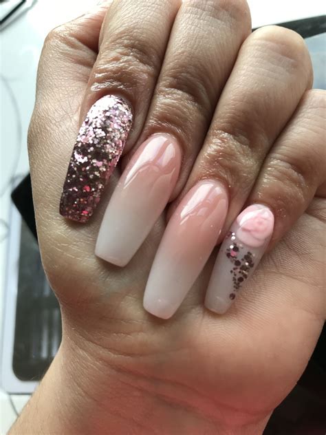 Coffin Shape Nails Long Nails Nail Art Glitter Nails French Ombré