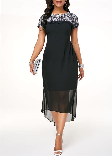 Cap Sleeve Lace Panel Black Chiffon Dress Lace Dress Black Chiffon Dress Dresses