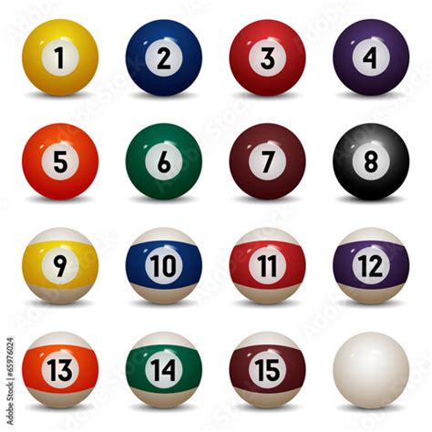 Isolated Colored Pool Balls Numbers 1 To 15 And Zero Ball Stock