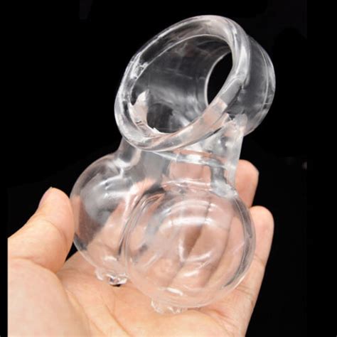 Silicone Male Scrotum Ring Squeeze Stretcher Enhancer Delay Chastity Cage Ball Ebay