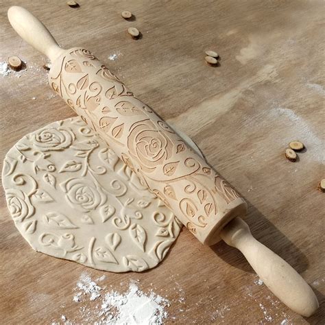 Creative Engraved Rolling Pin Wooden Carving Baking Cookies Dough