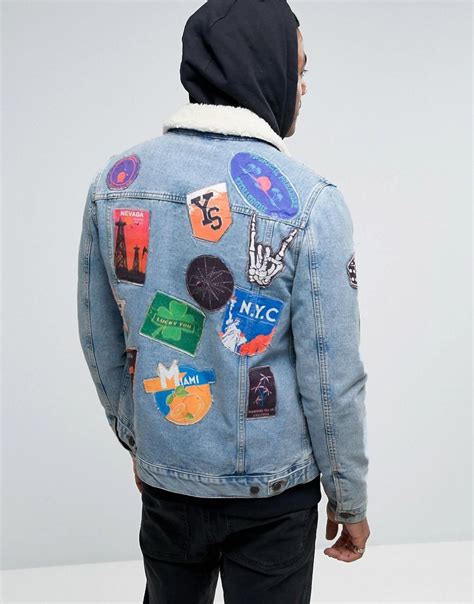 With the experience of manufacturing millions of customized patches. ASOS Denim Jacket With Patches & Borg Collar In Blue Wash ...