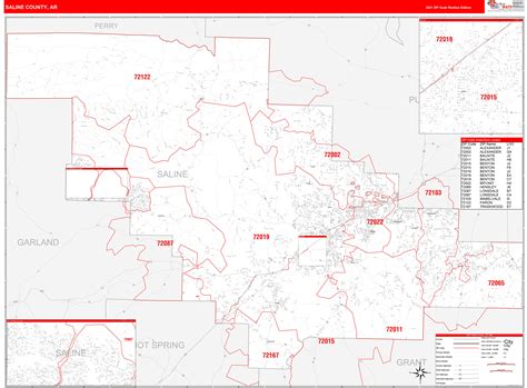 Saline County, AR Zip Code Wall Map Red Line Style by MarketMAPS