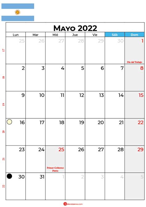 Descargar Calendario Mayo 2022 Argentina Para Imprimir