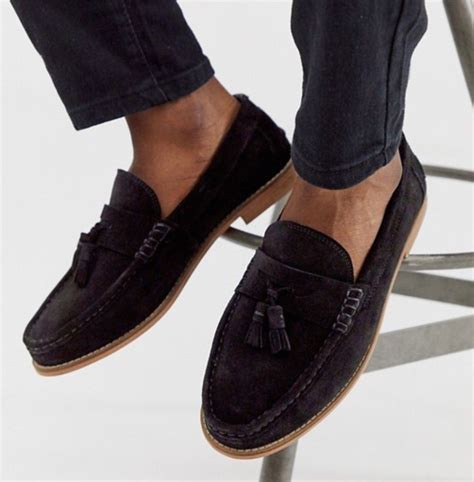 Asos Design Wide Fit Tassel Loafers In Black Suede With Natural Sole