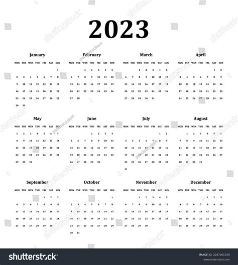 Calendar 2023 Year Vector Illustration Template Stock Vector Royalty