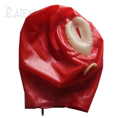 Aliexpress Com Buy Full Face Sexy Red Latex Hood Mask Fetish Latex