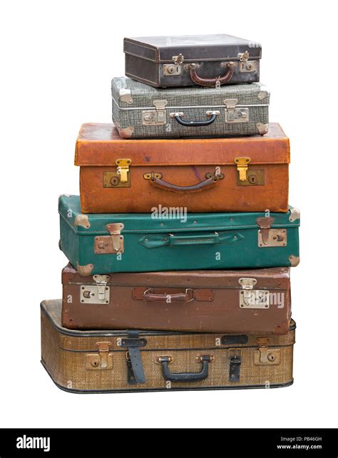 Stack Of Vintage Luggage Suitcase Isolated Included Clipping Path Stock