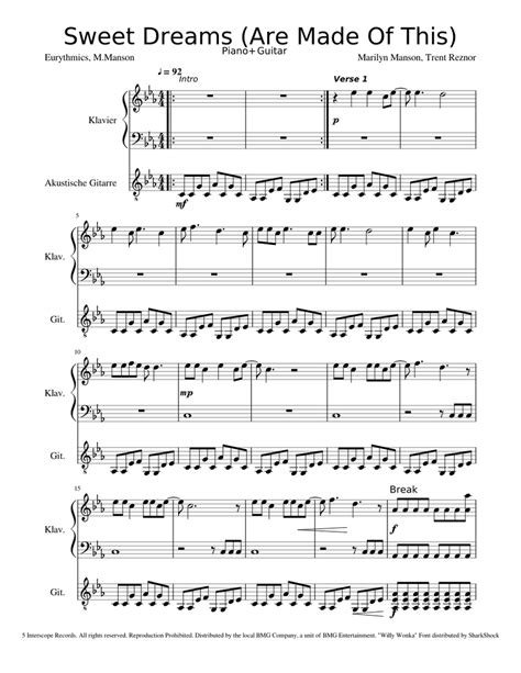 Sweet Dreams Are Made Of This Mm Sheet Music For Piano Guitar