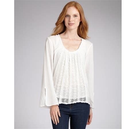 Lyst Love Sam White Cotton Crochet Front Peasant Blouse In Natural
