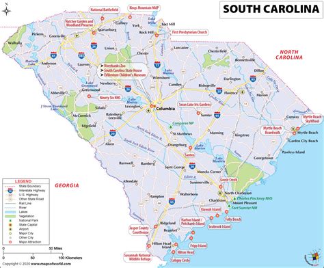 Labeled Map Of South Carolina With Capital And Cities