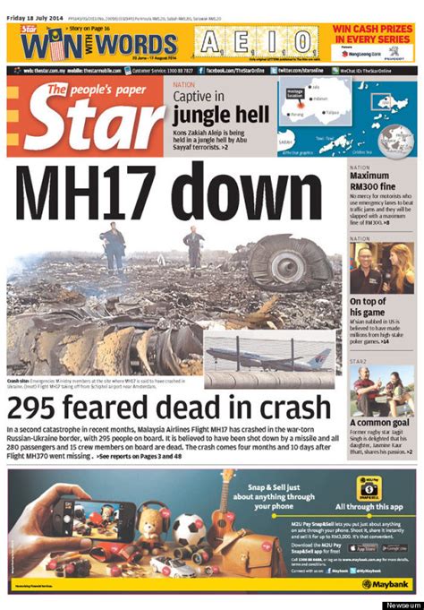 Authoritative source for malaysia latest news on politics, business, sports, world and entertainment. Newspaper Front Pages Show Devastating Images Of Malaysian ...